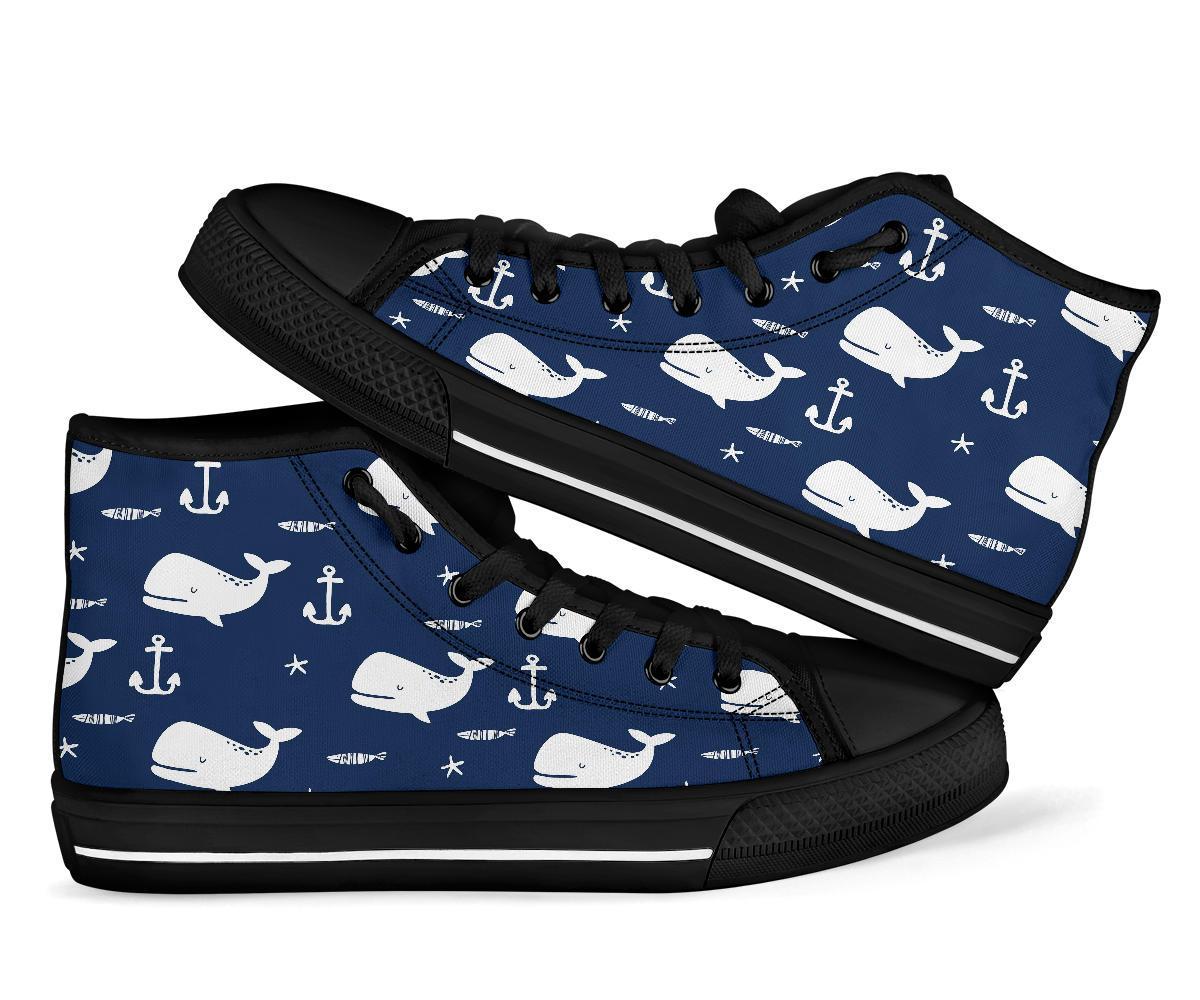 Pattern Print Humpback Whale Men Women's High Top Shoes-grizzshop
