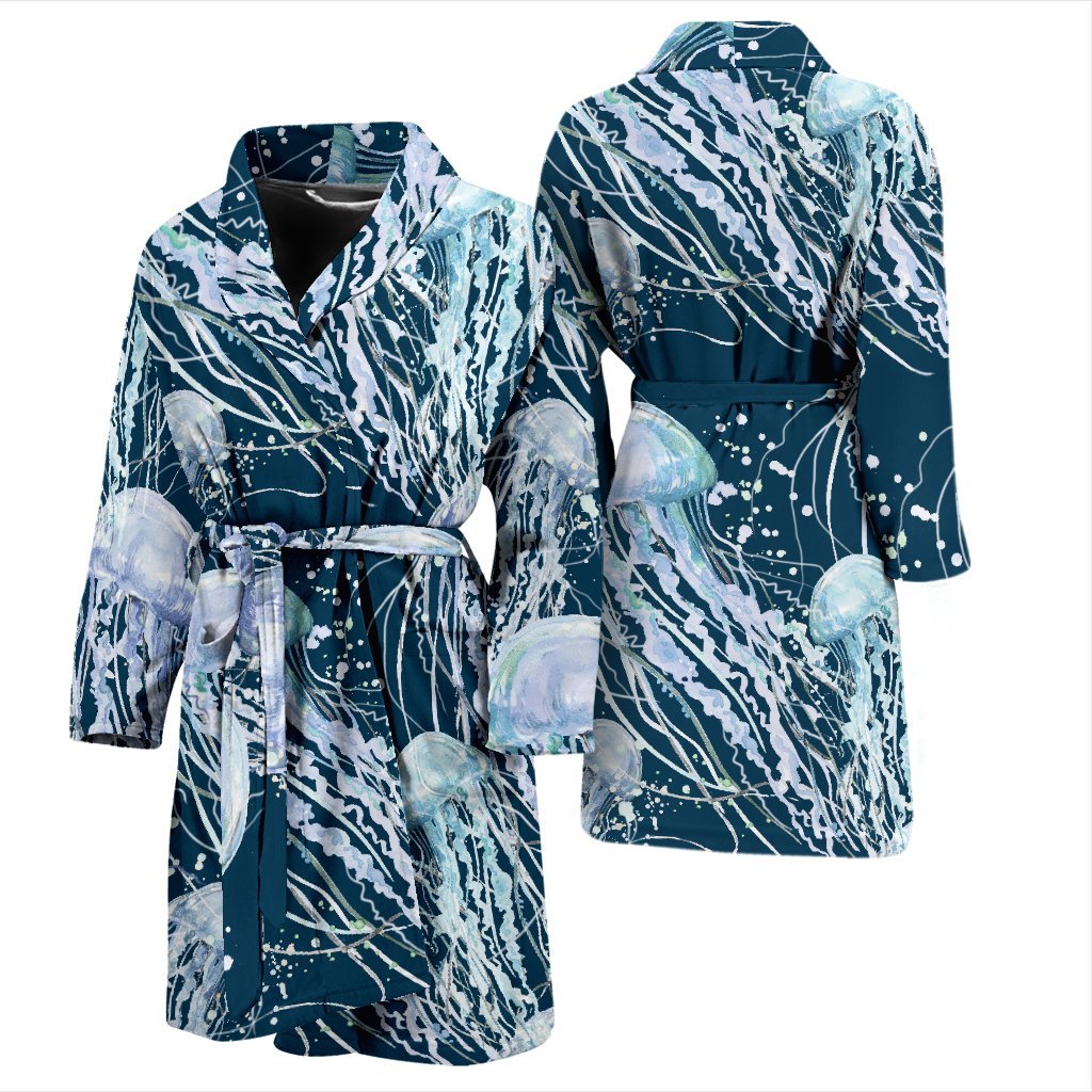Pattern Print Jellyfish Men Long Robe-grizzshop
