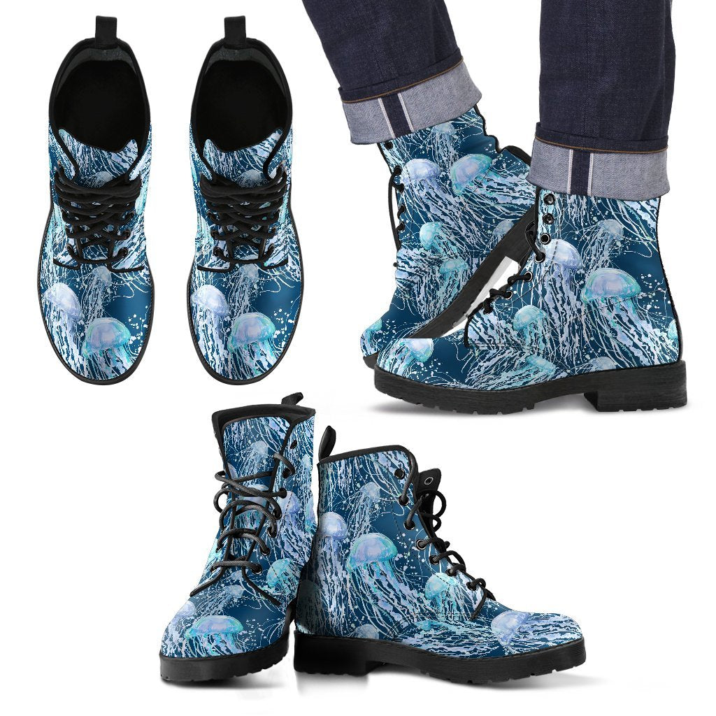 Pattern Print Jellyfish Men Women Leather Boots-grizzshop