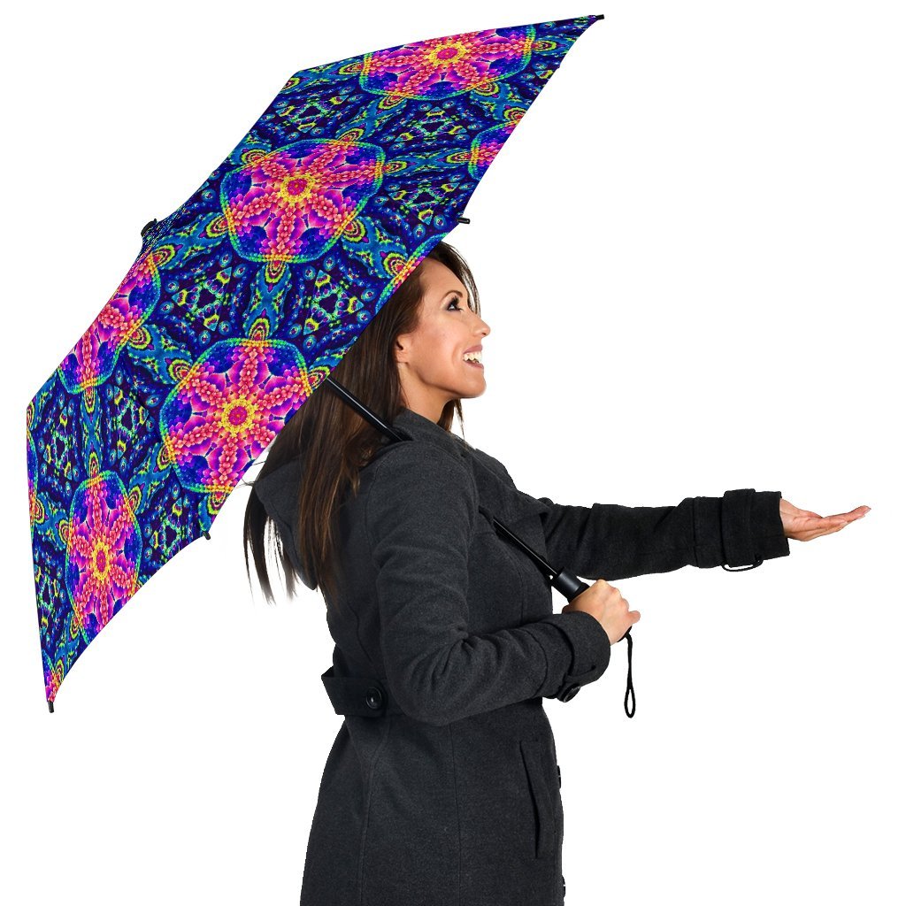 Pattern Print Kaleidoscope Automatic Foldable Umbrella-grizzshop