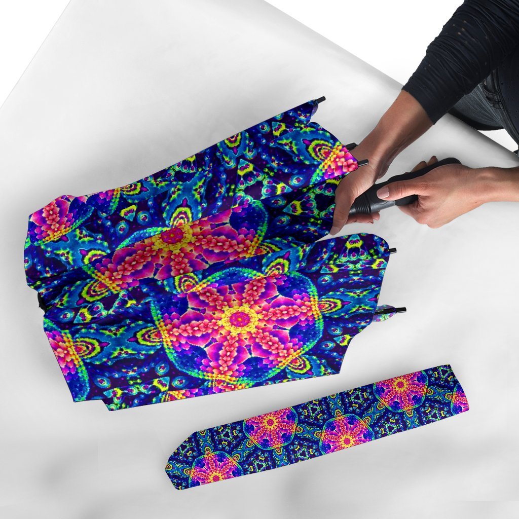 Pattern Print Kaleidoscope Automatic Foldable Umbrella-grizzshop