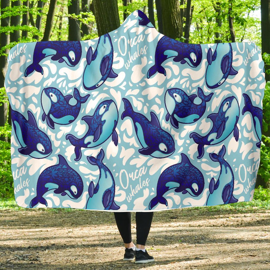 Pattern Print Killer Whale Orca Hooded Blanket-grizzshop