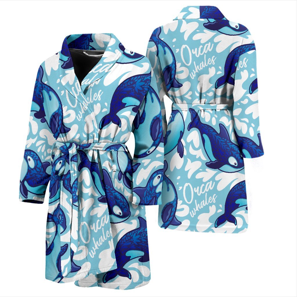 Pattern Print Killer Whale Orca Men Long Robe-grizzshop