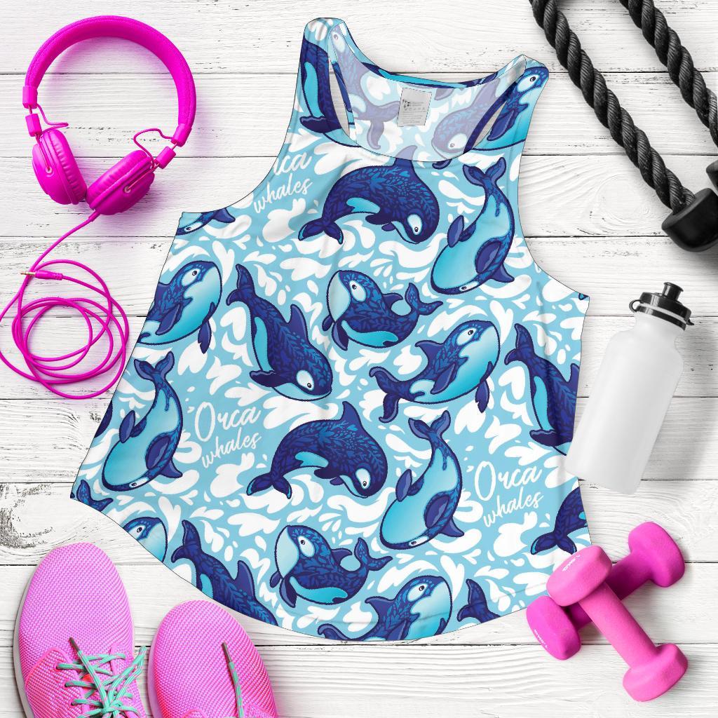 Pattern Print Killer Whale Orca Racerback Tank Tops-grizzshop