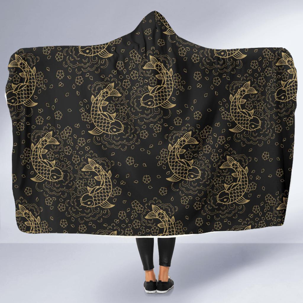 Pattern Print Koi Fish Hooded Blanket-grizzshop
