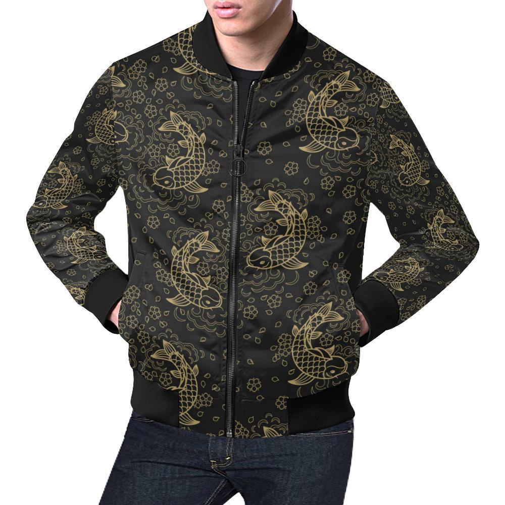 Pattern Print Koi Fish Men's Bomber Jacket-grizzshop