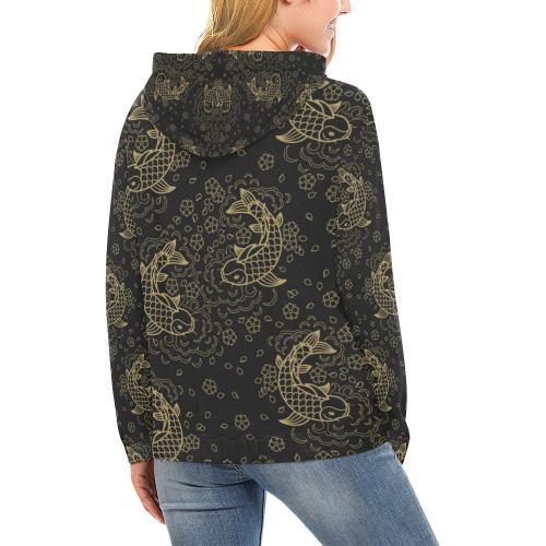Pattern Print Koi Fish Women Pullover Hoodie-grizzshop