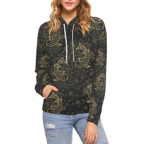 Pattern Print Koi Fish Women Pullover Hoodie-grizzshop