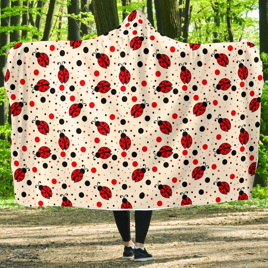 Pattern Print Ladybug Hooded Blanket-grizzshop