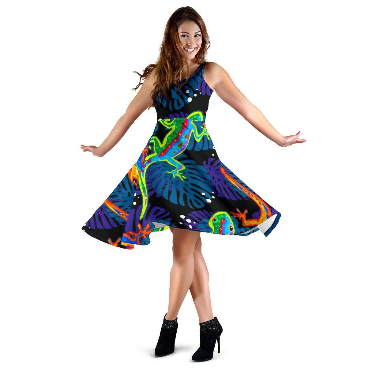 Pattern Print Lizard Dress-grizzshop