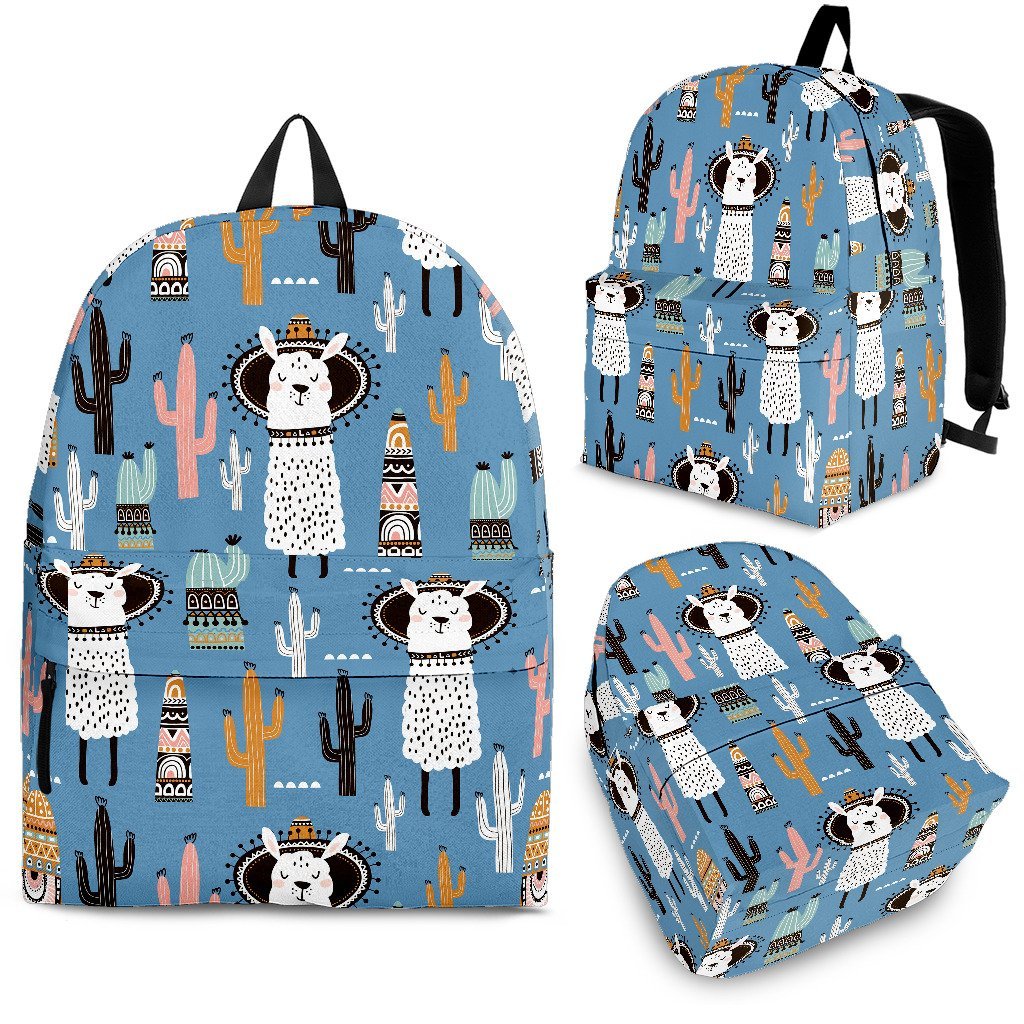 Pattern Print Llama Cactus Backpack-grizzshop