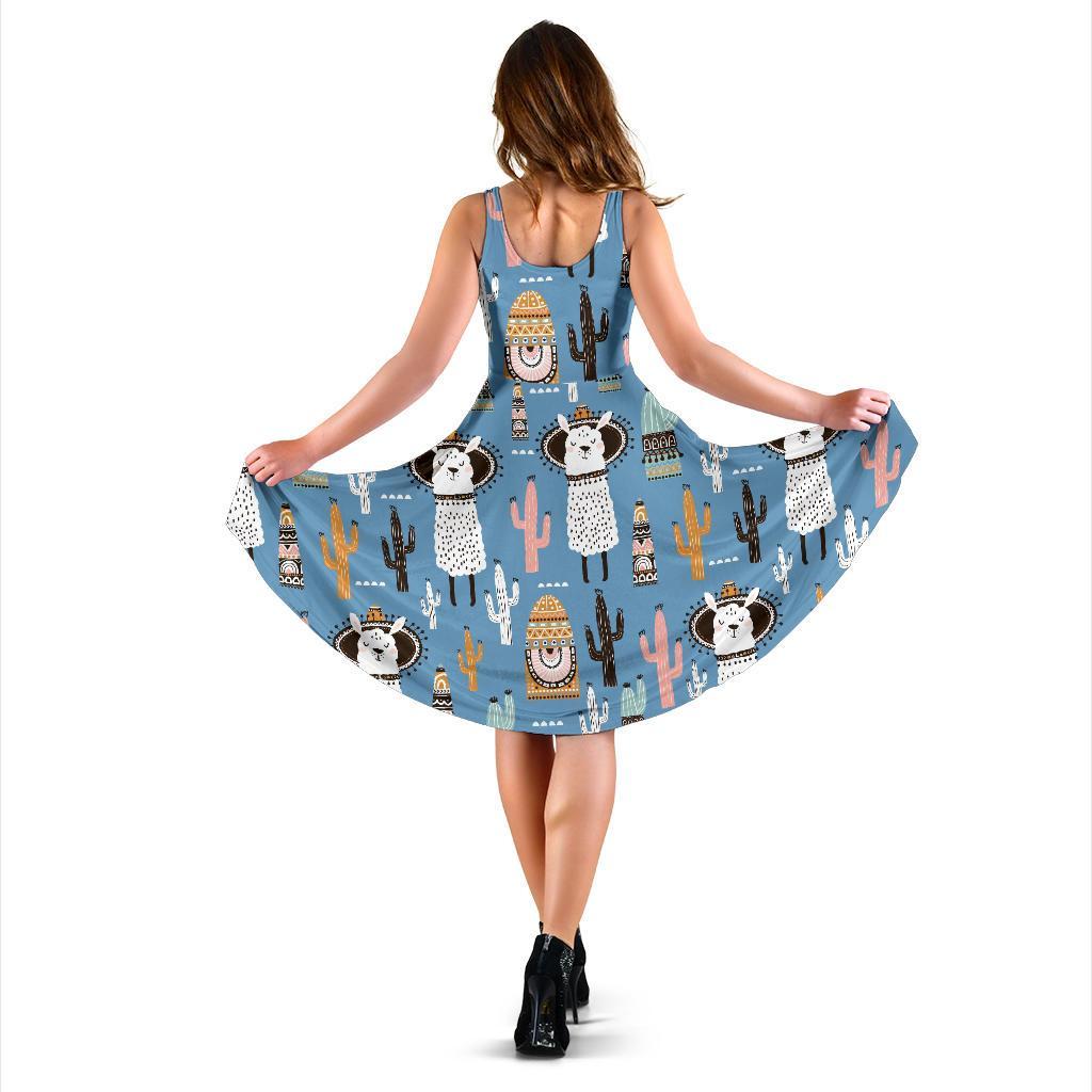 Pattern Print Llama Cactus Dress-grizzshop