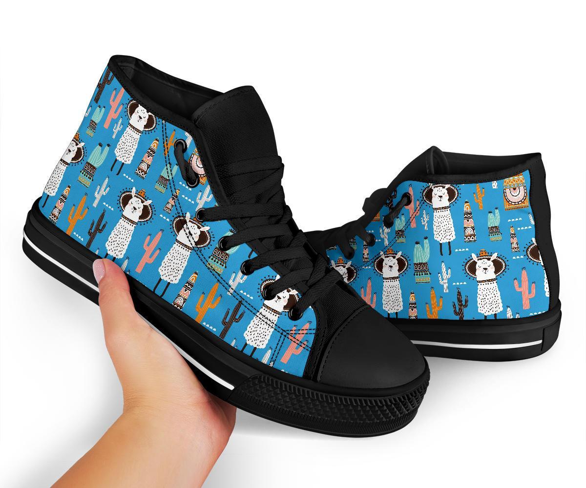 Pattern Print Llama Cactus Men Women's High Top Shoes-grizzshop