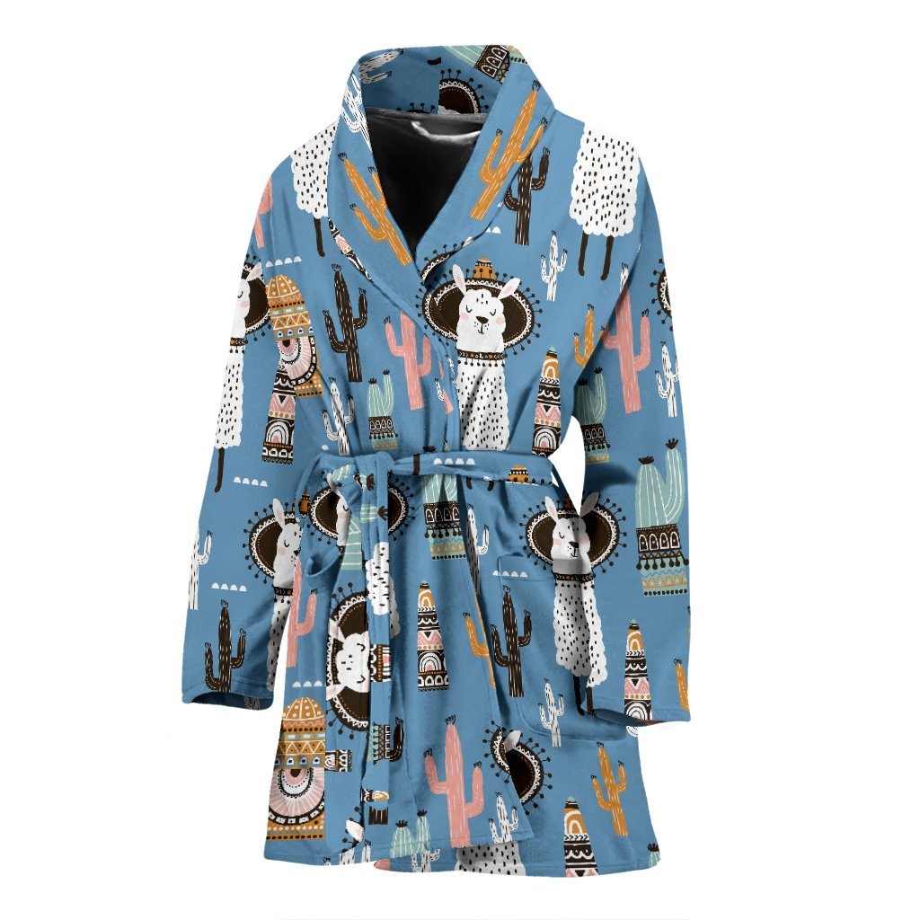 Pattern Print Llama Cactus Women Long Robe-grizzshop