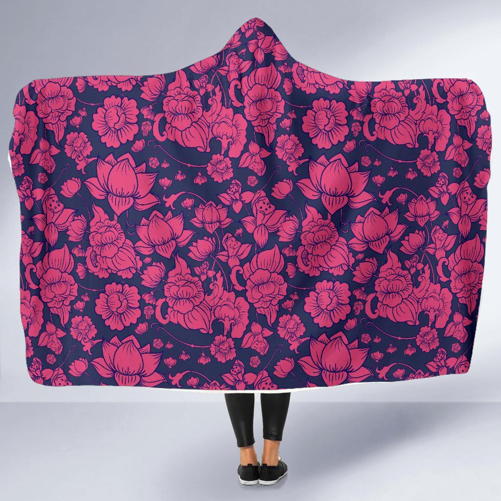 Pattern Print Lotus Hooded Blanket-grizzshop