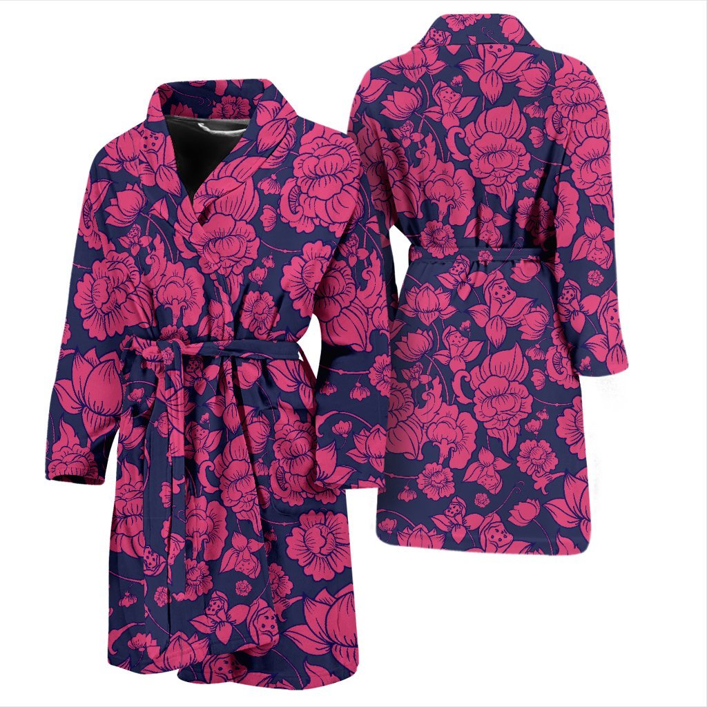 Pattern Print Lotus Men Long Robe-grizzshop