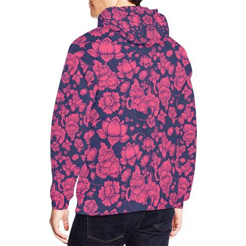Pattern Print Lotus Men Pullover Hoodie-grizzshop