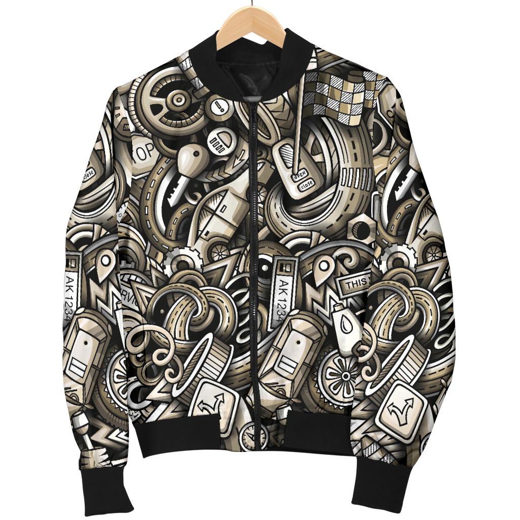 Pattern Print Mechanic Women Casual Bomber Jacket-grizzshop