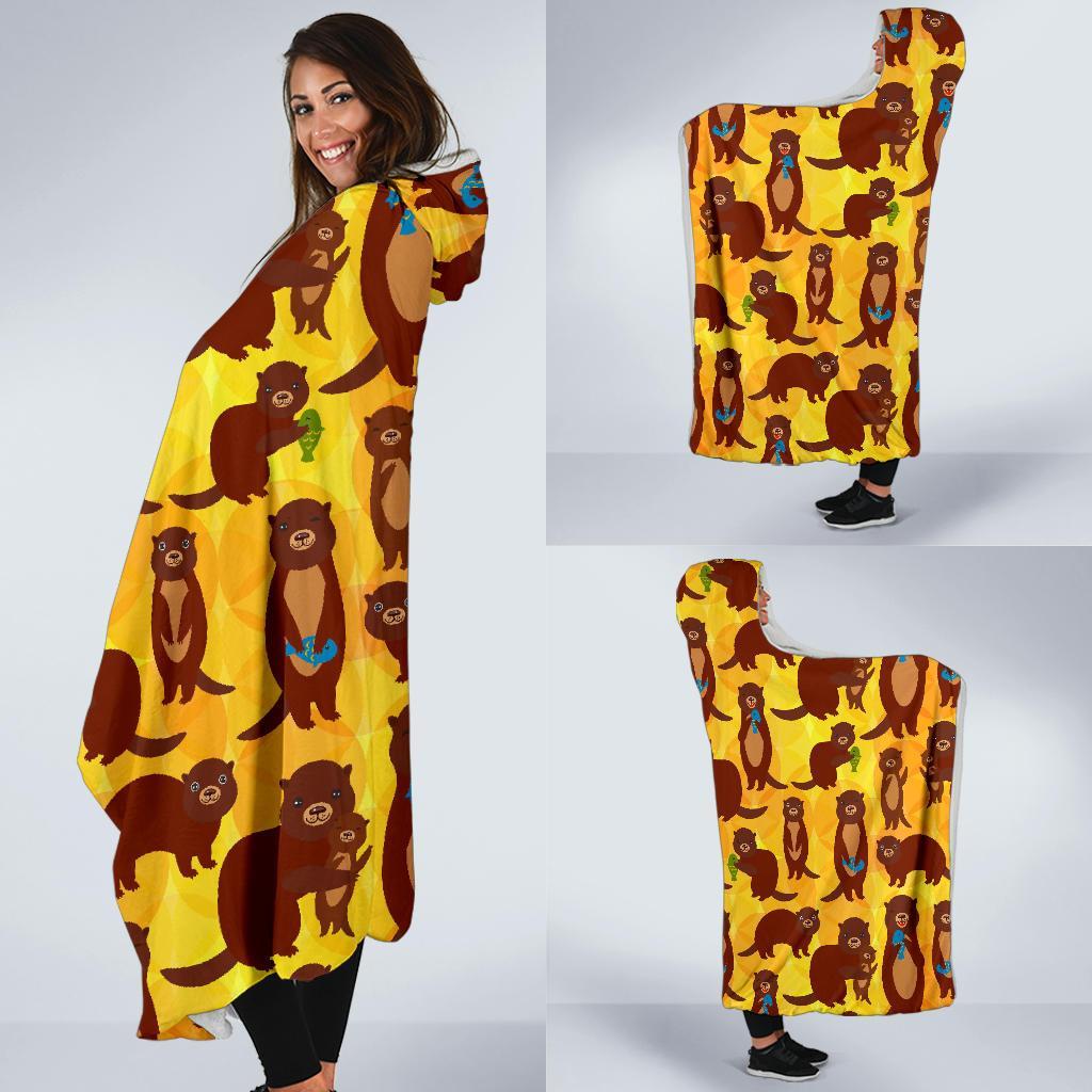 Pattern Print Otter Hooded Blanket-grizzshop