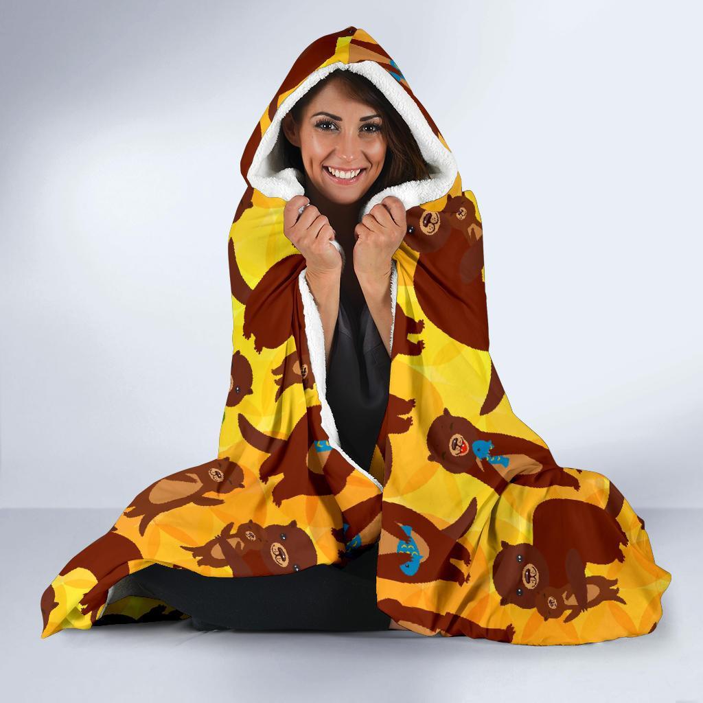 Pattern Print Otter Hooded Blanket-grizzshop