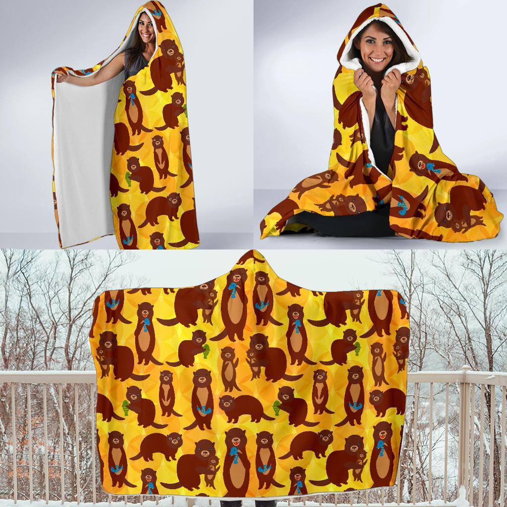 Pattern Print Otter Hooded Blanket-grizzshop