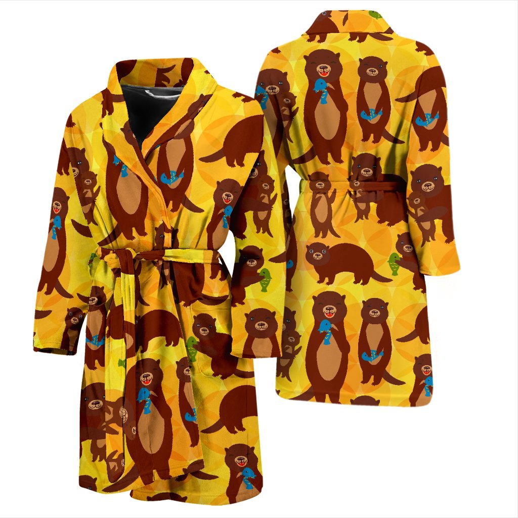 Pattern Print Otter Men Long Robe-grizzshop