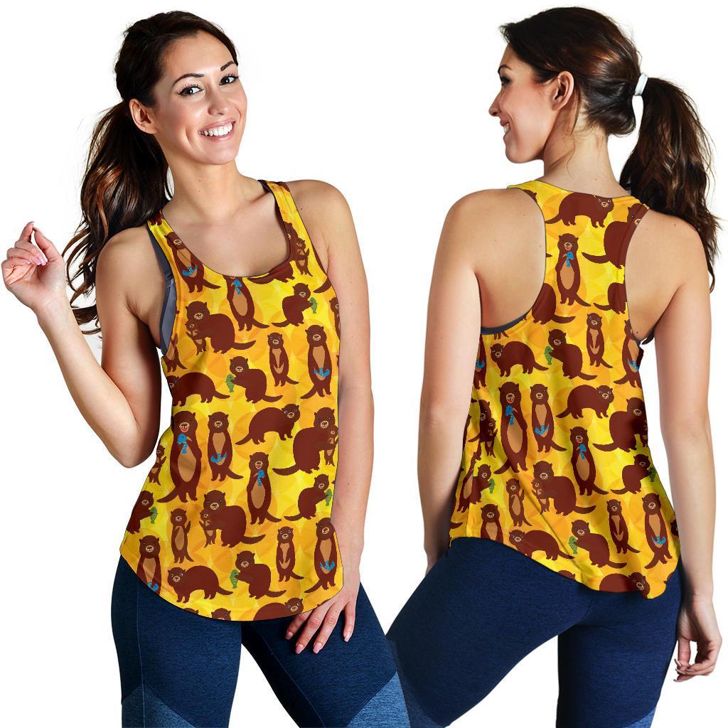 Pattern Print Otter Racerback Tank Tops-grizzshop