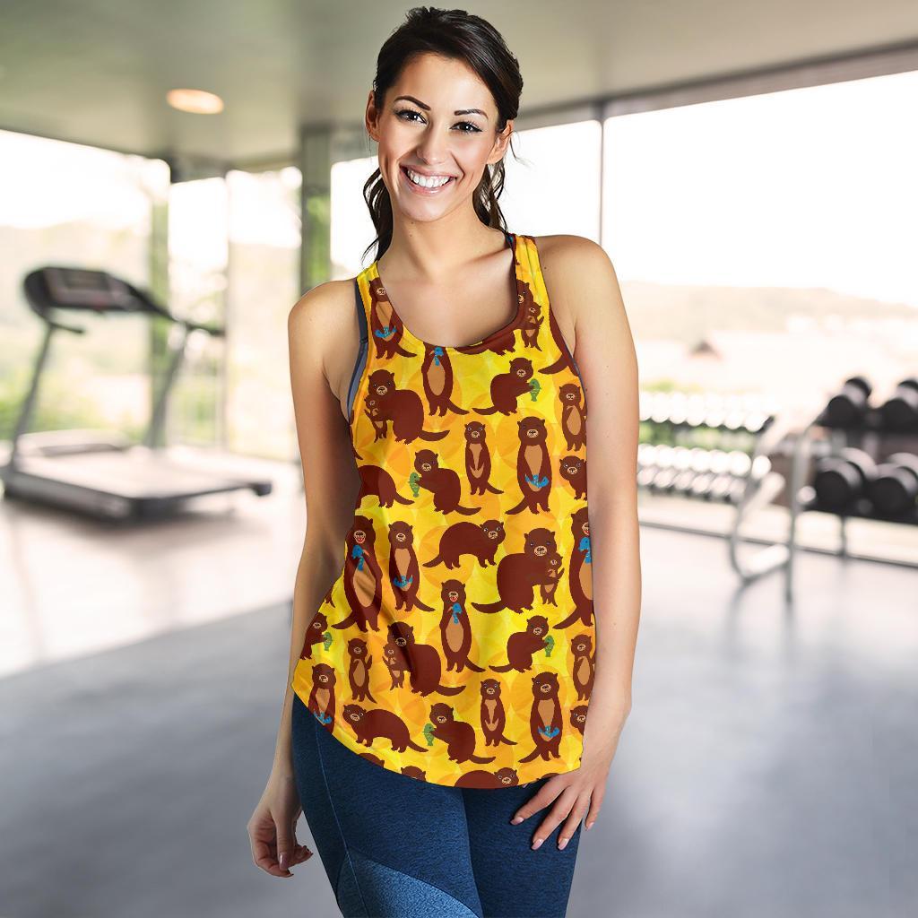Pattern Print Otter Racerback Tank Tops-grizzshop