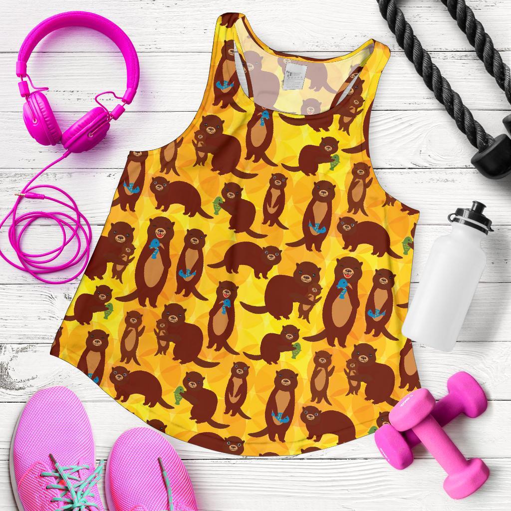 Pattern Print Otter Racerback Tank Tops-grizzshop