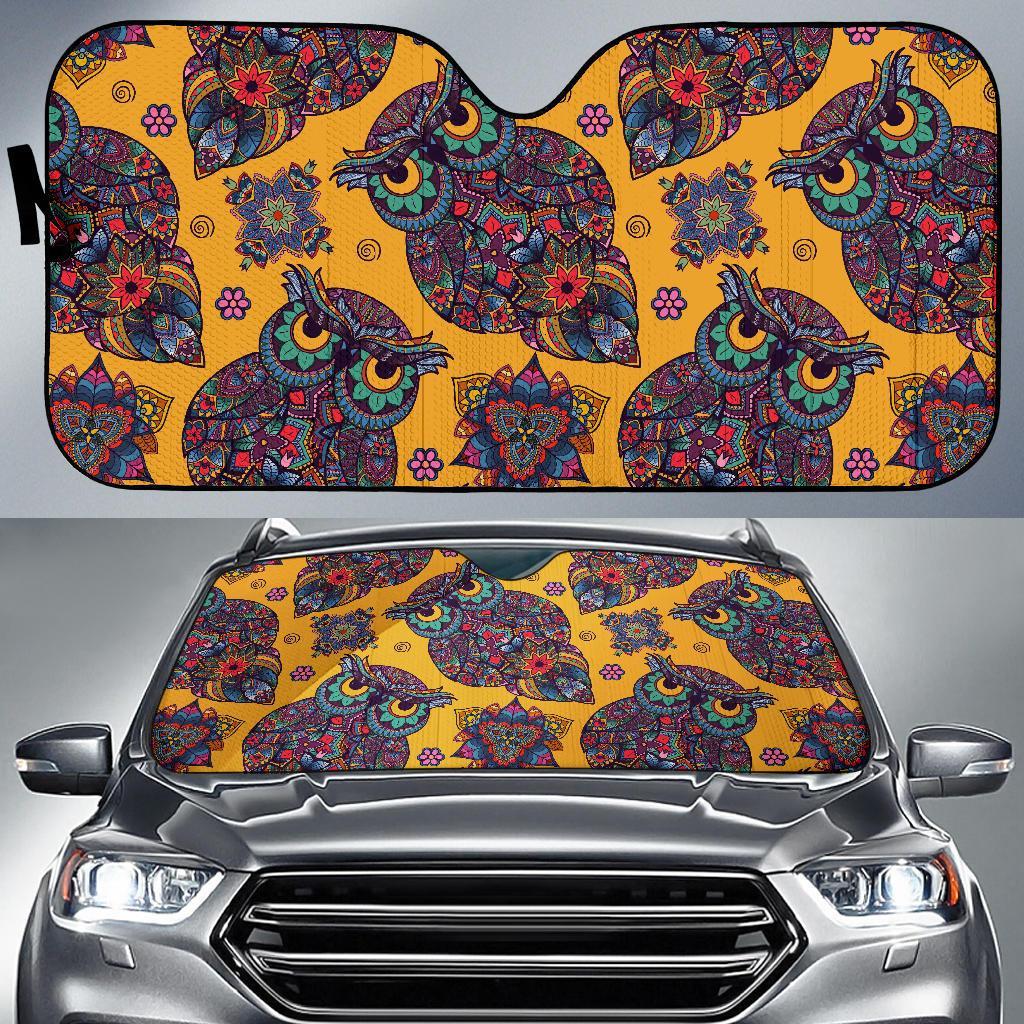 Pattern Print Owl Ornamental Car Sun Shade-grizzshop