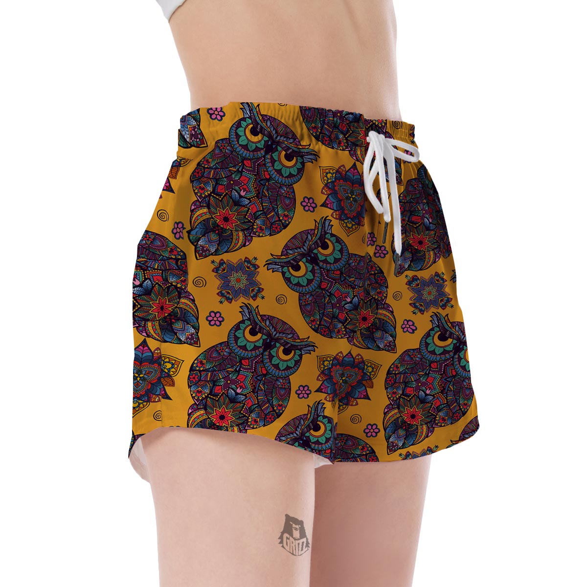 Pattern Print Owl Ornamental Women's Shorts-grizzshop