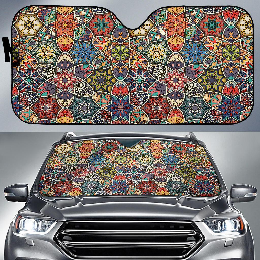 Pattern Print Patchwork Car Sun Shade-grizzshop