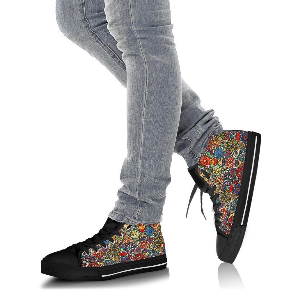 Pattern Print Patchwork Men Women's High Top Shoes-grizzshop