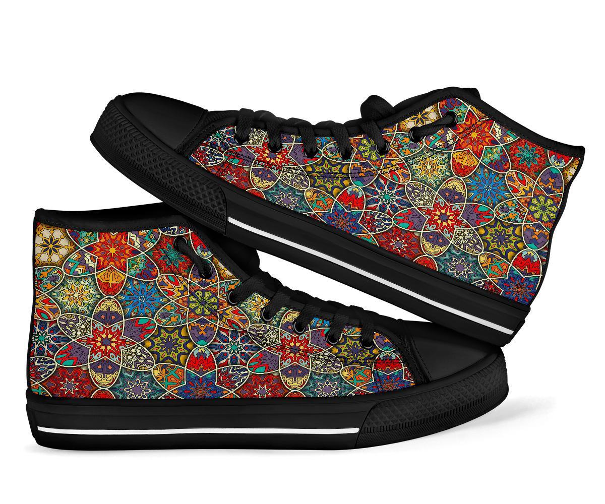 Pattern Print Patchwork Men Women's High Top Shoes-grizzshop