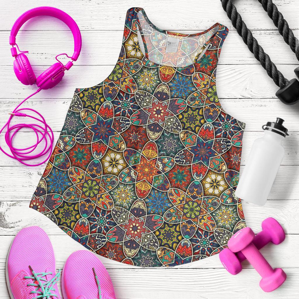 Pattern Print Patchwork Racerback Tank Tops-grizzshop