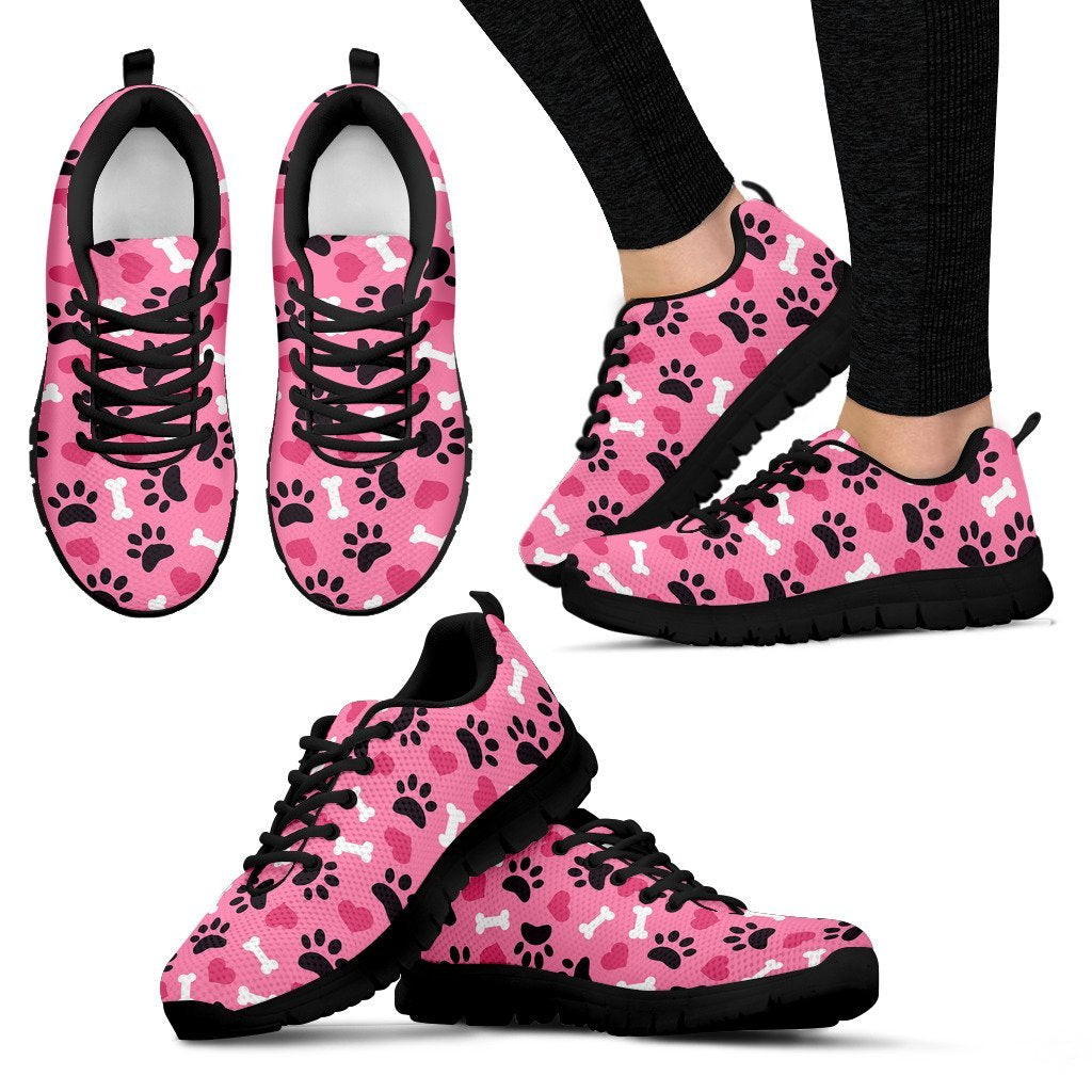 Pattern Print Paw Black Sneaker Shoes For Men Women-grizzshop