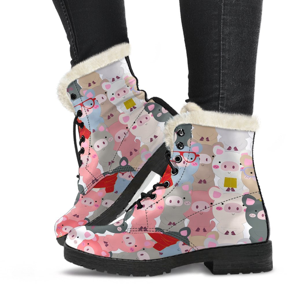 Pattern Print Pig Comfy Winter Boots-grizzshop