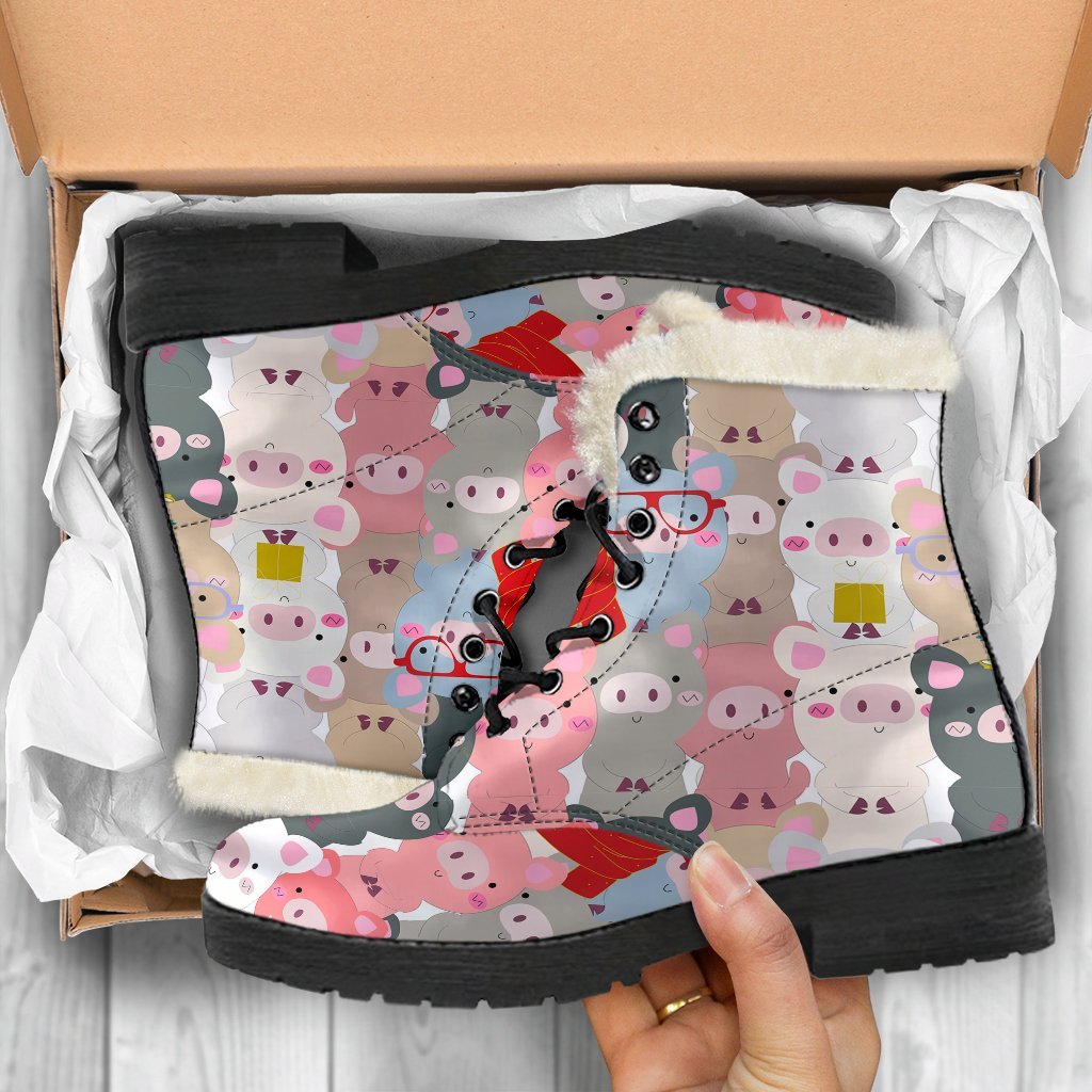 Pattern Print Pig Comfy Winter Boots-grizzshop