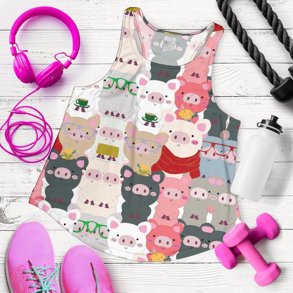 Pattern Print Pig Racerback Tank Tops-grizzshop