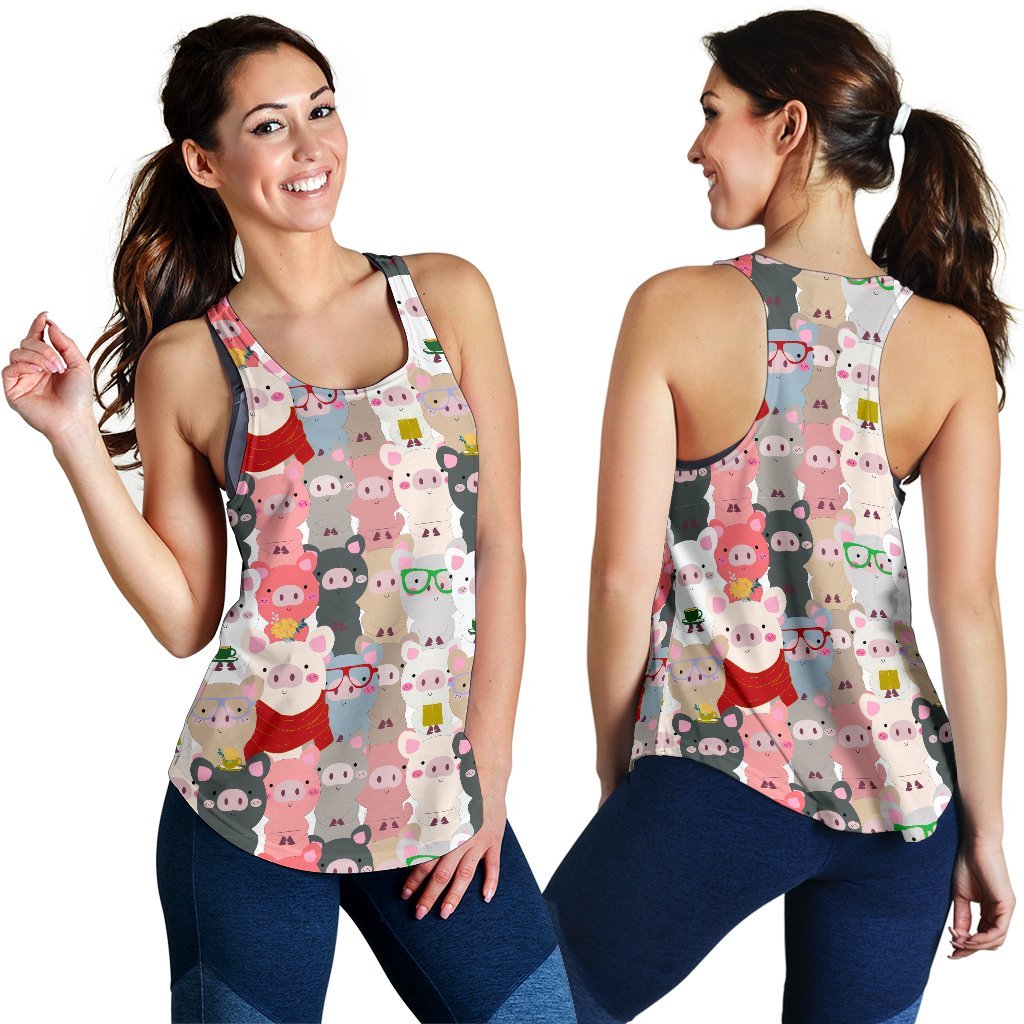Pattern Print Pig Women's Racerback Tank Tops-grizzshop