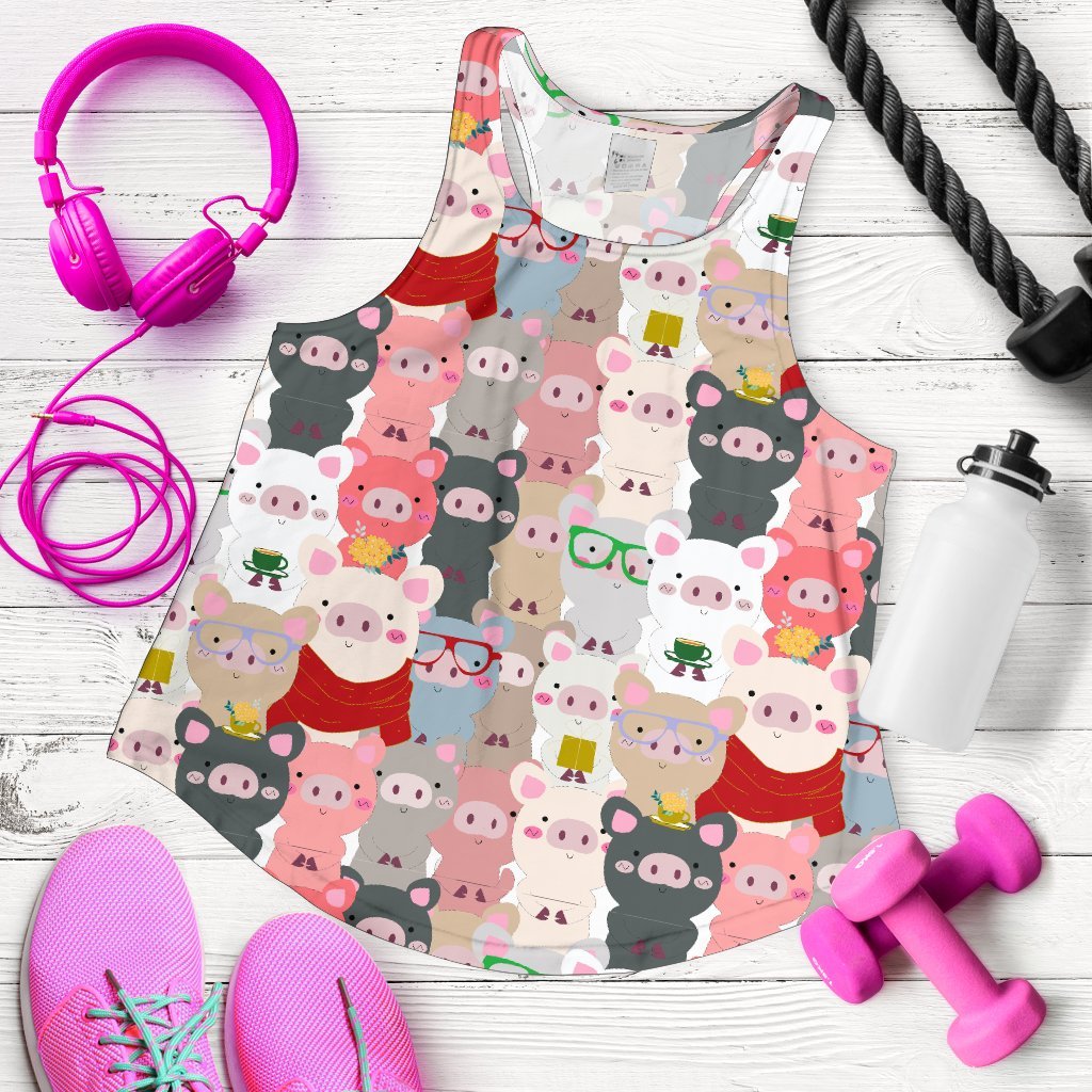 Pattern Print Pig Women's Racerback Tank Tops-grizzshop