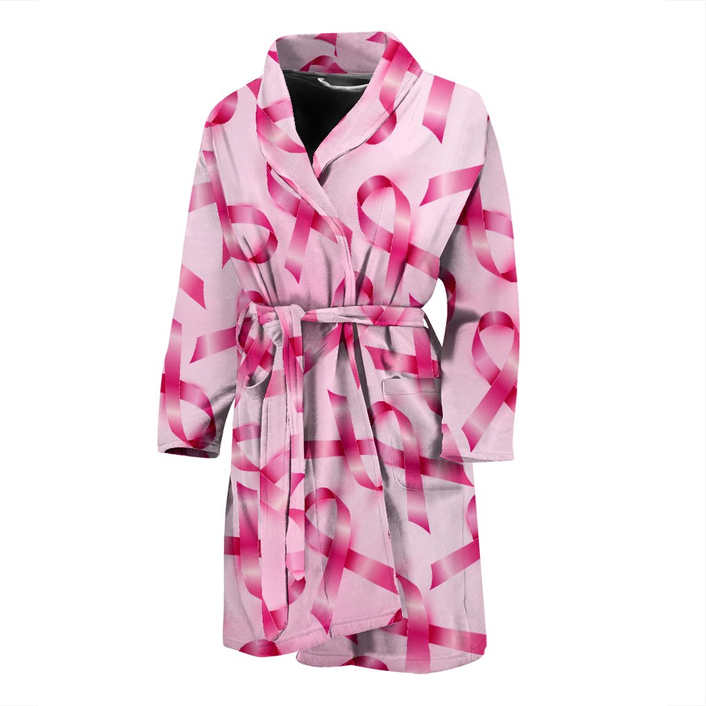 Pattern Print Pink Ribbon Breast Cancer Awareness Men Long Robe-grizzshop
