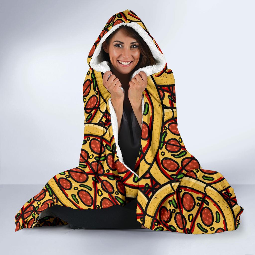Pattern Print Pizza Hooded Blanket-grizzshop