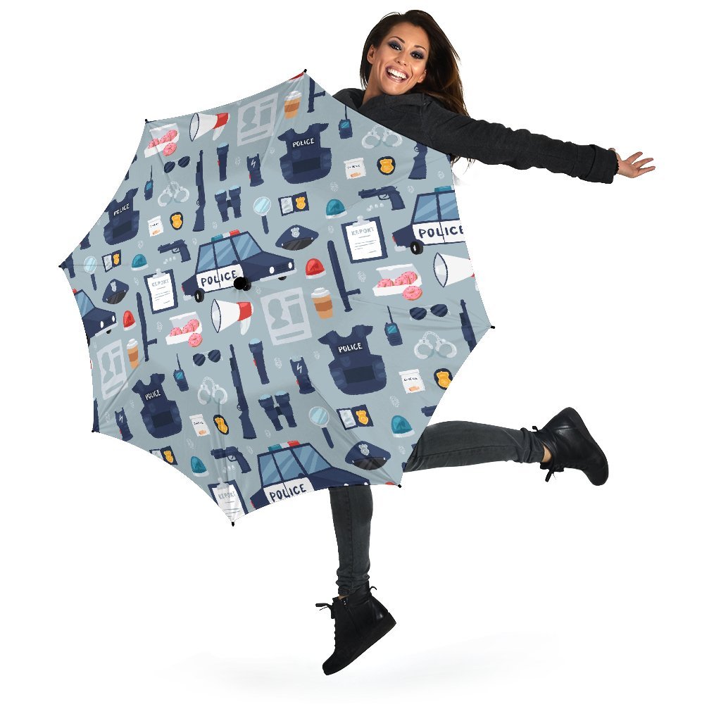 Pattern Print Police Automatic Foldable Umbrella-grizzshop