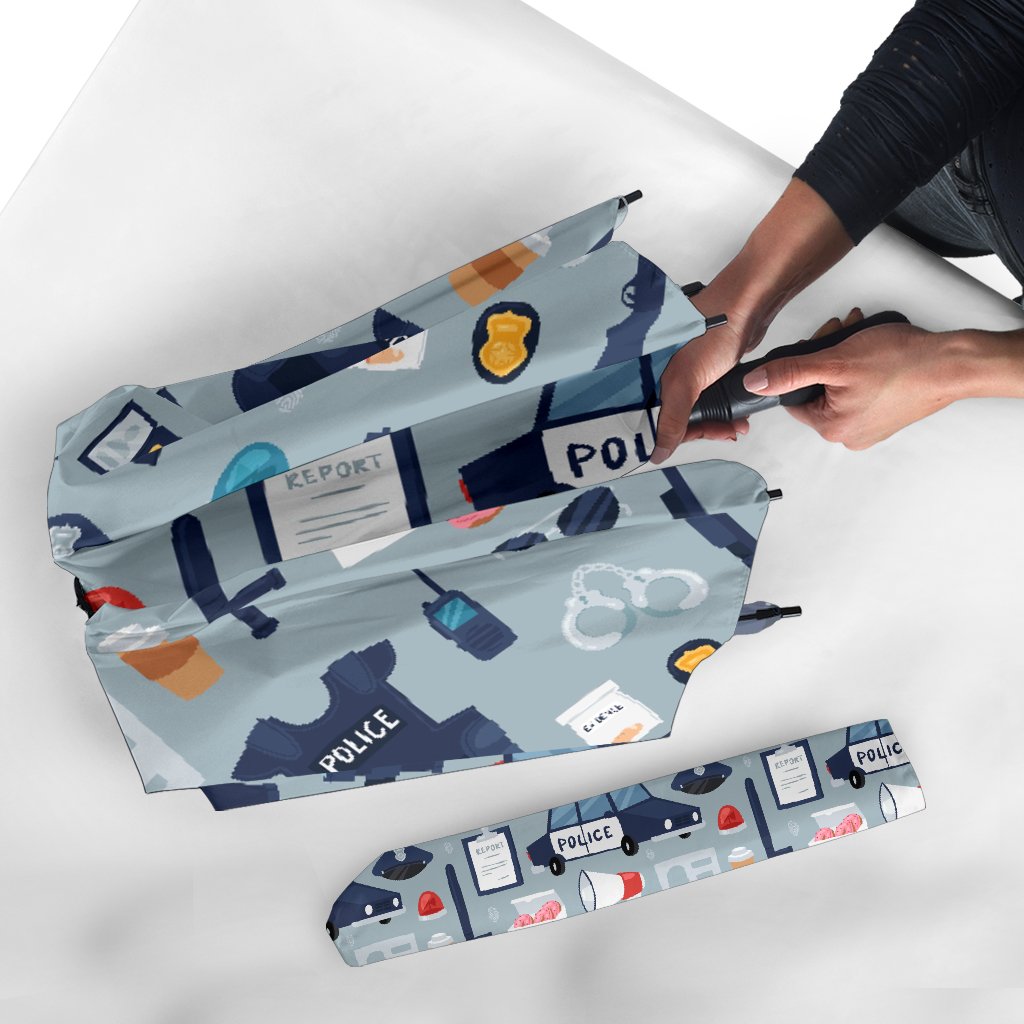 Pattern Print Police Automatic Foldable Umbrella-grizzshop
