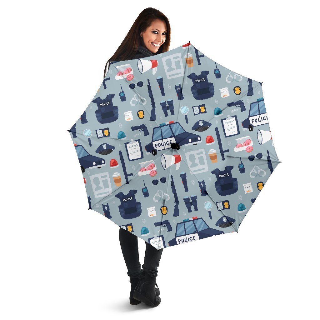 Pattern Print Police Automatic Foldable Umbrella-grizzshop