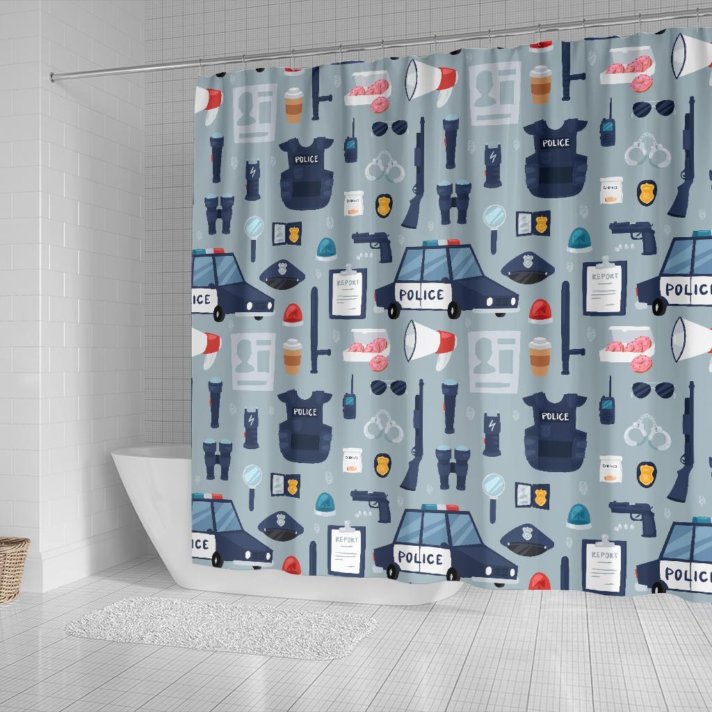 Pattern Print Police Bathroom Shower Curtain-grizzshop