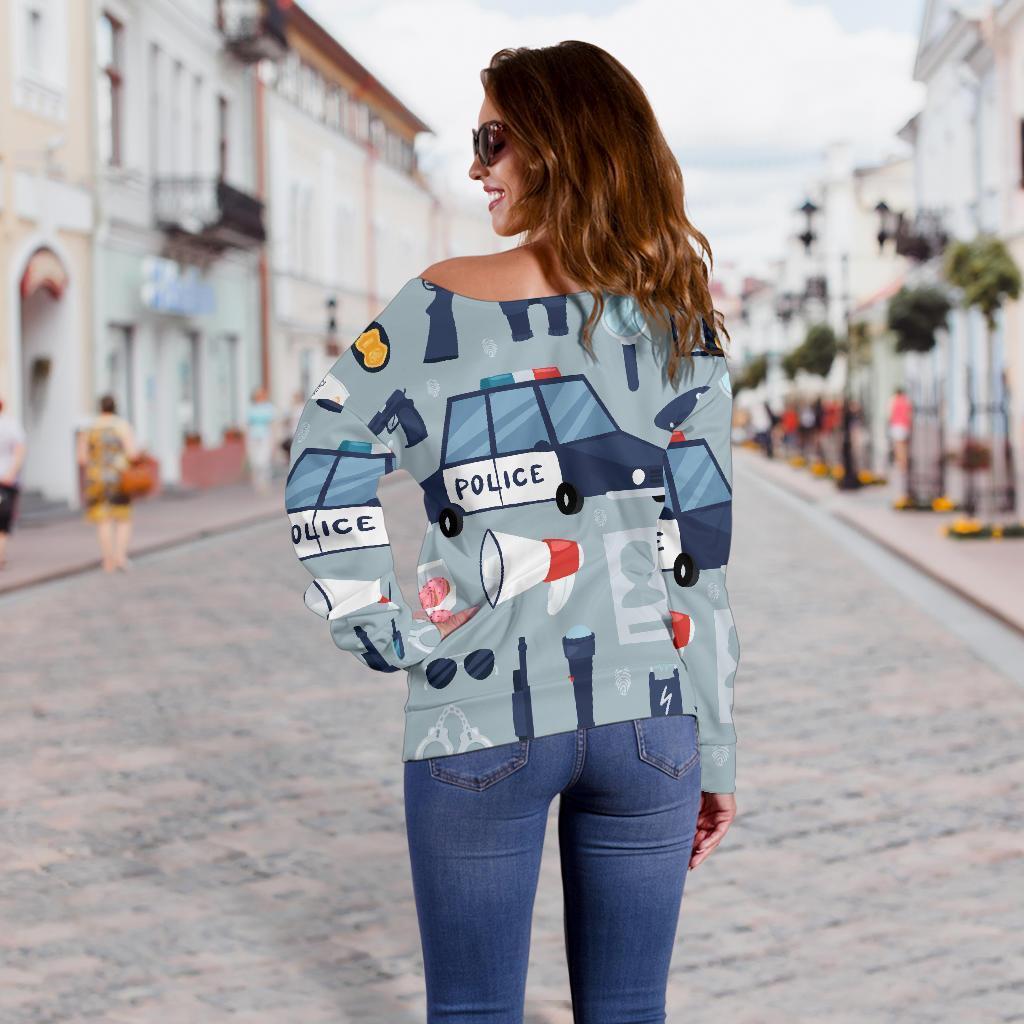 Pattern Print Police Women Off Shoulder Sweatshirt-grizzshop