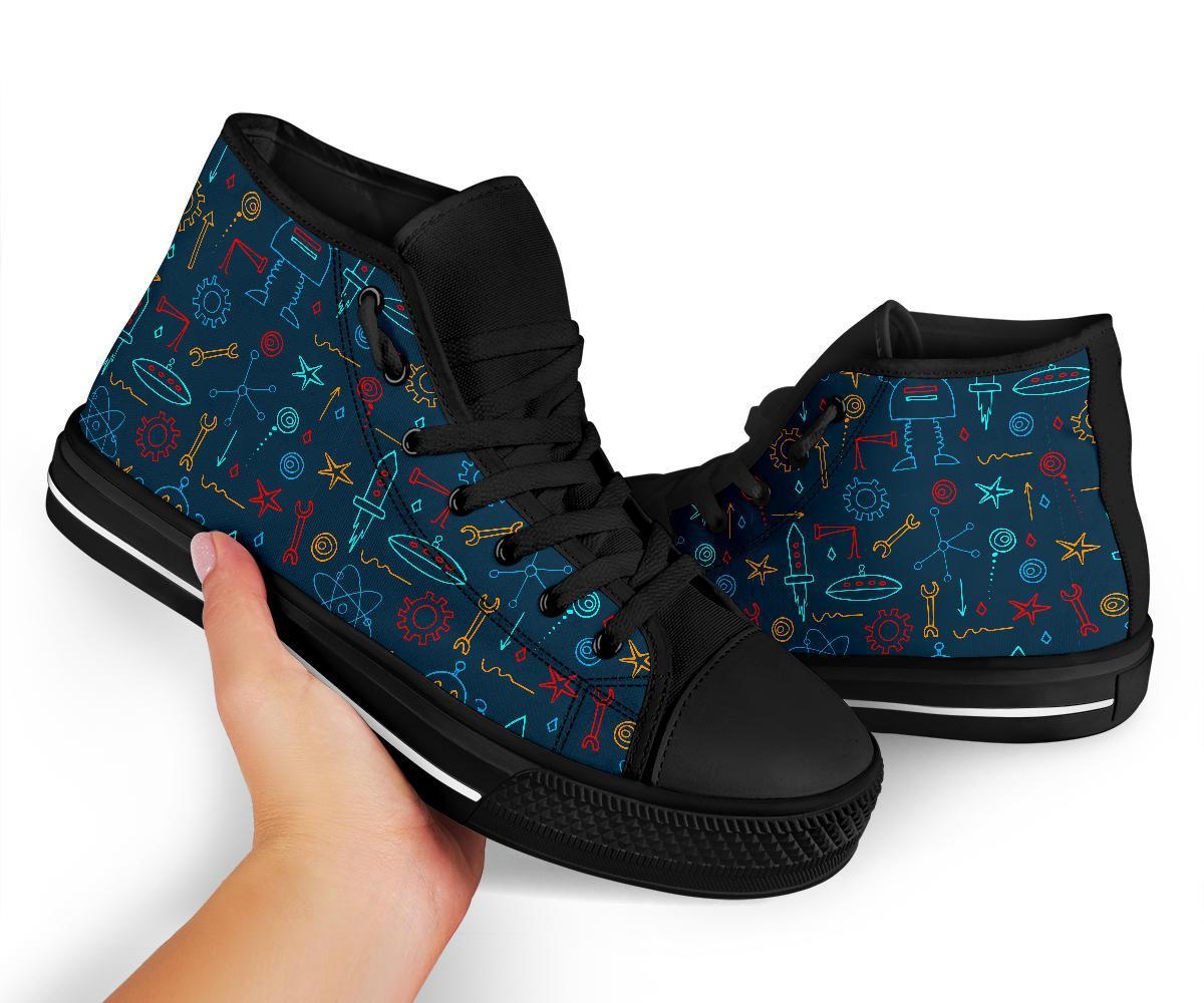 Pattern Print Robot Cyborg Men Women's High Top Shoes-grizzshop