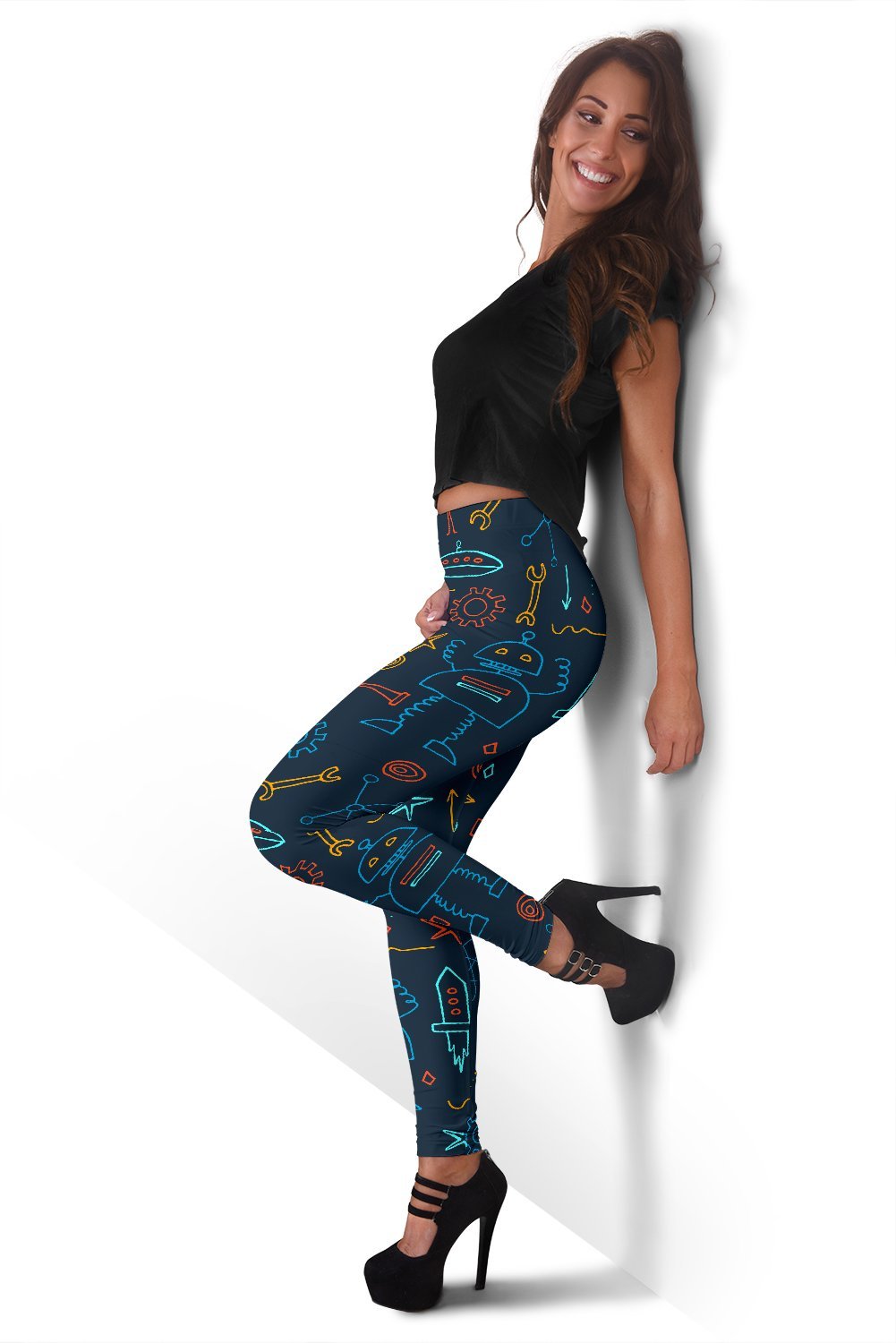Pattern Print Robot Cyborg Print Pattern Women Leggings-grizzshop